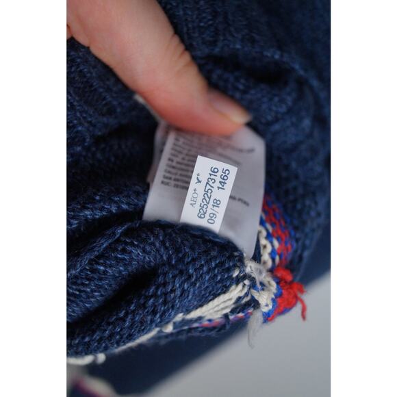 American Eagle Men's Fair Isle Sweater Cotton Wool Blend Christmas Crew Small - Picture 8 of 11